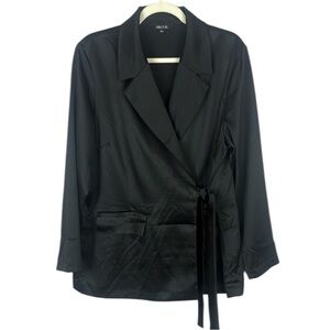Misook Black Crepe Side-Tie Wrap Blazer Size Large